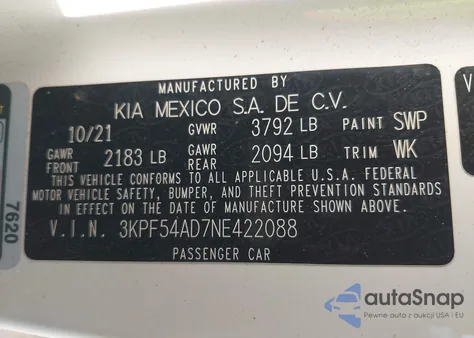 2022 Kia Forte Gt-Line from USA, damaged, VIN 3KPF54AD7NE422088